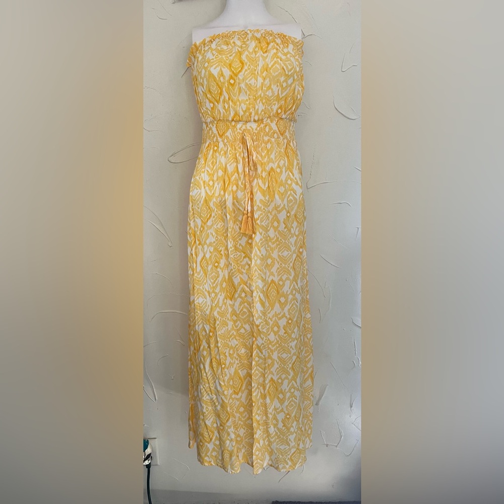 Jessica Simpson Yellow and White Blouson Maxi Dress, Size M
